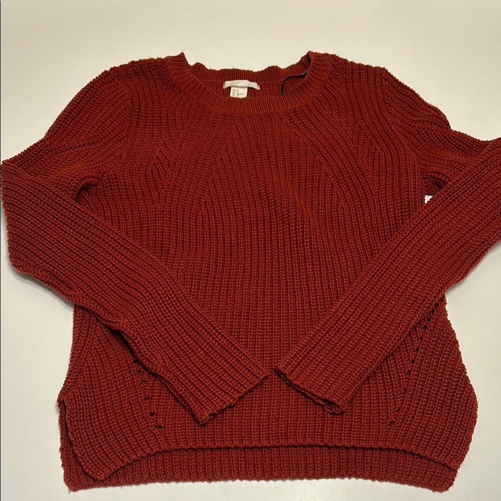 H&M burgundy burnt orange Red Knit winter Sweater size Small